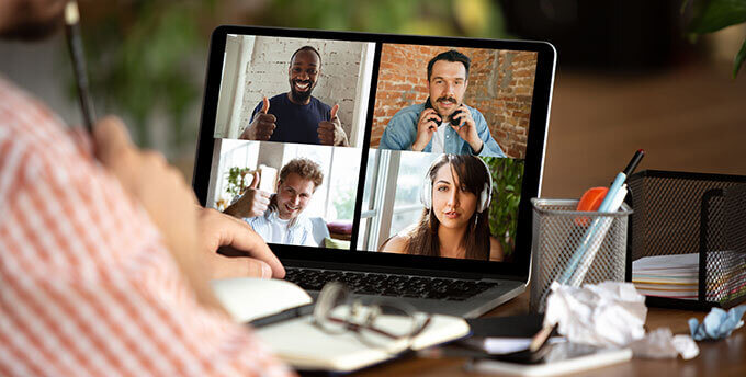 A remote team meeting on a video call