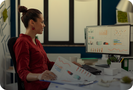 A remote accounting professional working at a desk